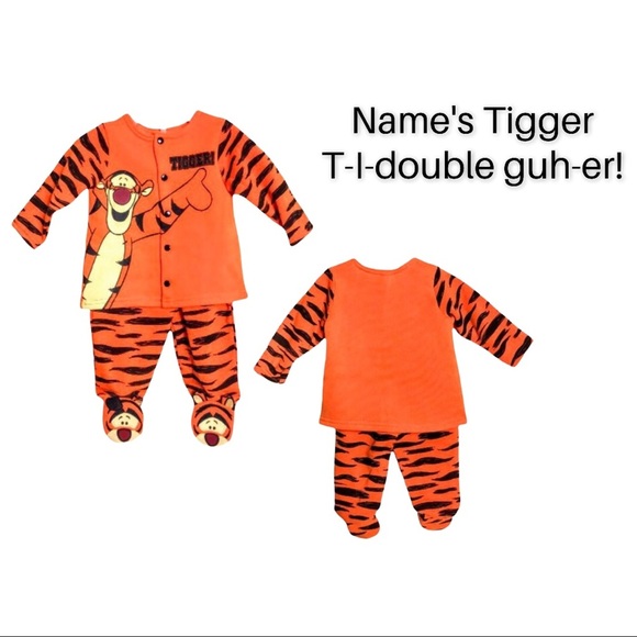 NWT Tigger Long Sleeve Top & Footed Bottoms Set - Picture 1 of 10